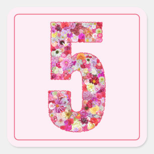 Bloem Kleurrijk Roze Maand Nummer 5 Vierkante Sticker