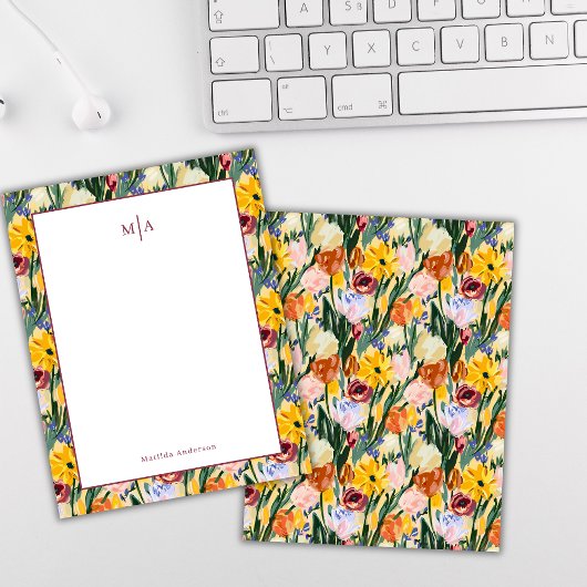 Bloem Kleurrijke Schilderkunst Monogram Naam Perso Notitiekaartje