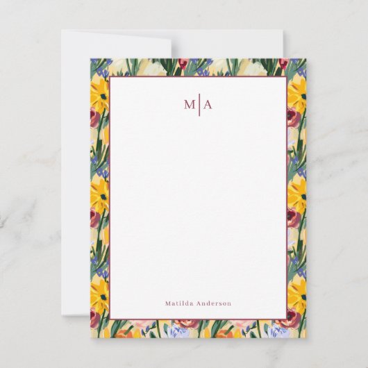 Bloem Kleurrijke Schilderkunst Monogram Naam Perso Notitiekaartje (Voorkant)