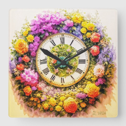 Bloem Klok Wand Art Decor (Voorkant)