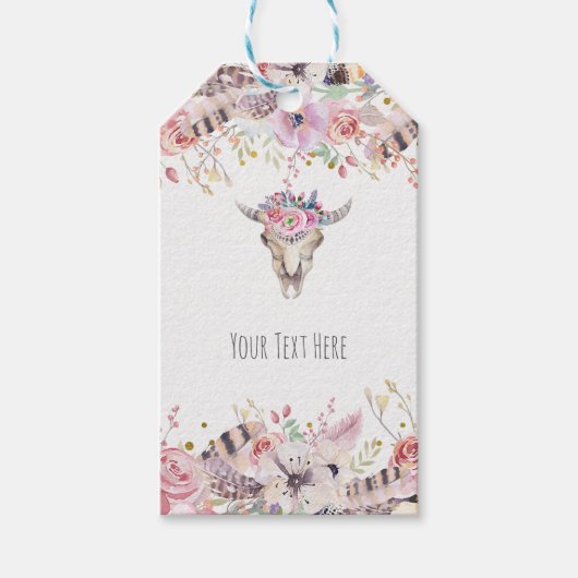 Bloem & Koeien schedel Boho Chic Landelijke Glamou Cadeaulabel (Voorkant)