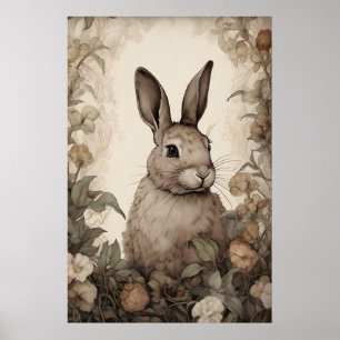 Bloem Konijn Bunny Print, Rustieke Haas Cottagecor Poster