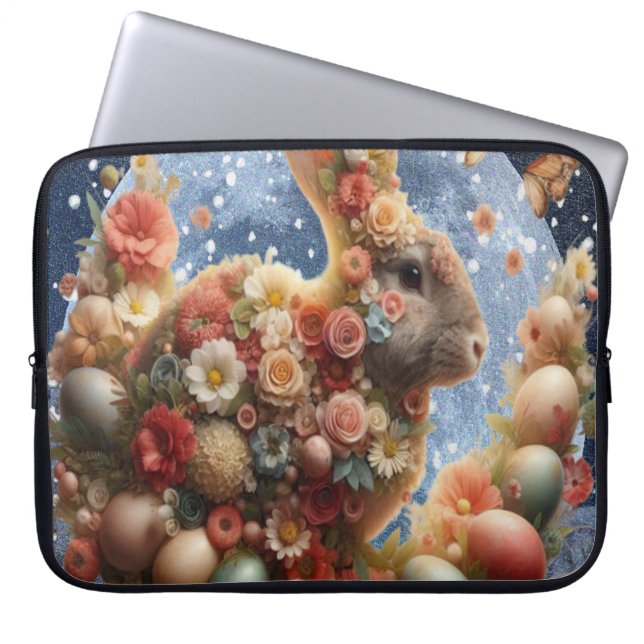 Bloem Konijn Pasen  Laptop Sleeve (Voorkant)