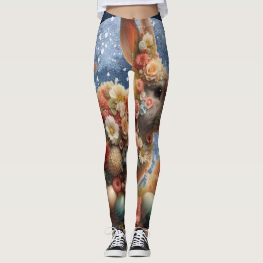 Bloem Konijn Pasen  Leggings (Voorkant)