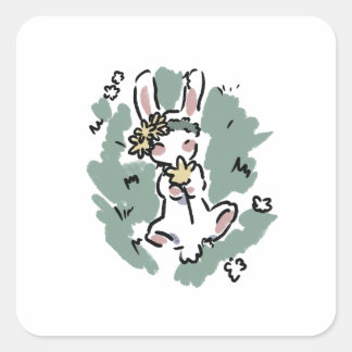 Bloem Konijn Vierkante Sticker