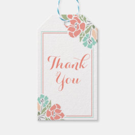 Bloem Koraal Teal Bedankt Cadeaulabel