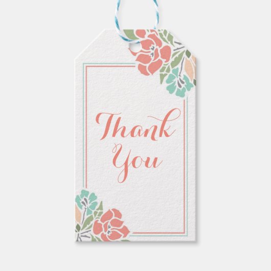 Bloem Koraal Teal Bedankt Cadeaulabel (Voorkant)