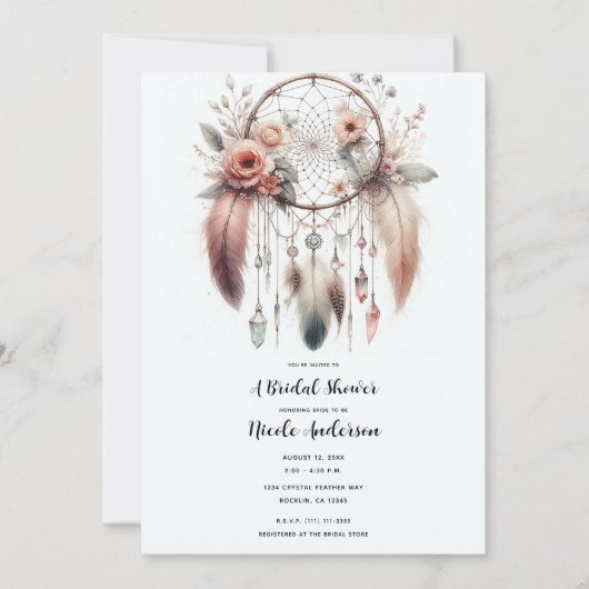 Bloem Kristal Veer Droomvanger Boho Bruidskleding Kaart (Voorkant)