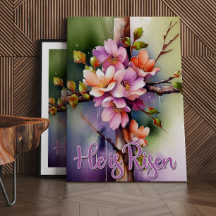 Bloem Kruis Christelijk Kruis, Hij is Opgewekt Pas Canvas Afdruk