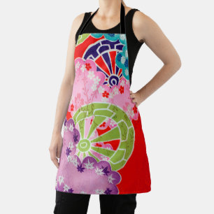 Bloem, leder, wielpatroon, Japans ontwerp Schort
