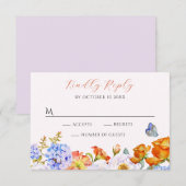 Bloem lente tuin vlinder RSVP kaartje (Voorkant / Achterkant)