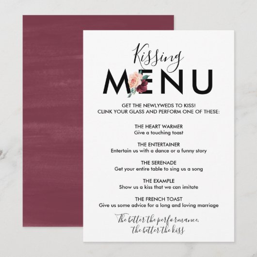 Bloem Lettering | Maroon Kusmenu Kaart (Voorkant / Achterkant)