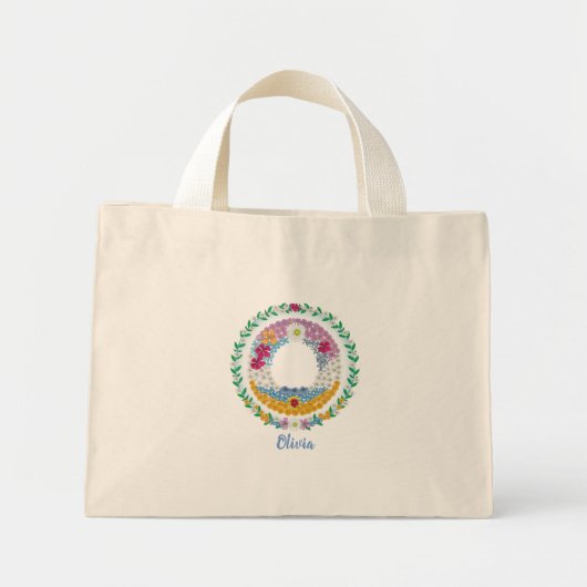 Bloem Letters Initiaal "O" met gepersonaliseerde n Mini Tote Bag (Voorkant)
