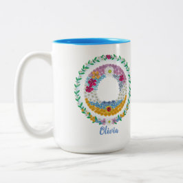 Bloem Letters Initiaal "O" met gepersonaliseerde n Tweekleurige Koffiemok