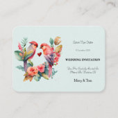 Bloem & Liefdevolle Vogel Hart Trouw Uitnodiging Informatiekaartje (Voorkant)