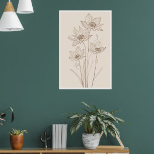 Bloem Lijn Kunst - Elegante Beige Poster