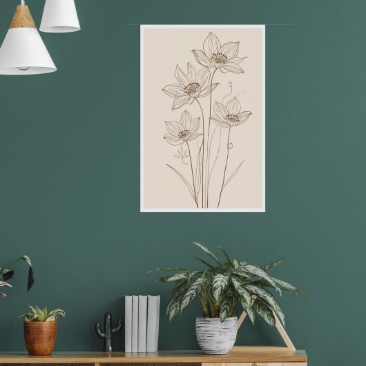 Bloem Lijn Kunst - Elegante Beige Poster (Woonkamer 1)