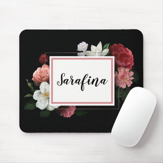Bloem Lijst op zwarte naam Mousepad Muismat (Met muis)