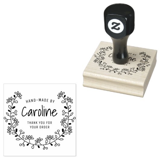 Bloem lijst script handgemaakt rubberstempel (Gestempeld)