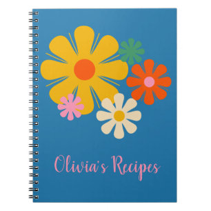 Bloem Locus Reto 60s 70s Bloem op Blauw Notitieboek