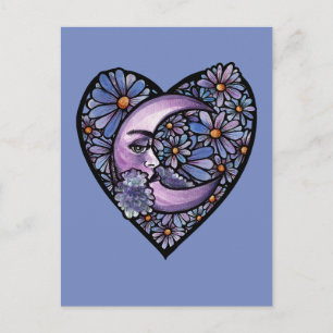 Bloem Maan Godin Paarse Bloemen Moonchild Briefkaart