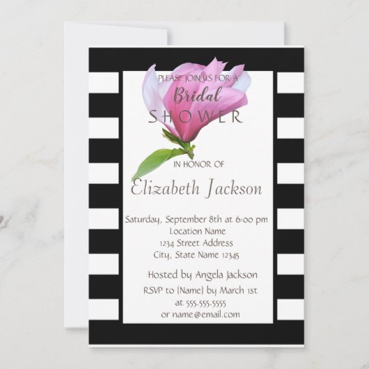 Bloem, Magnolia Black White Stripes Vrijgezellenfe Kaart (Voorkant)