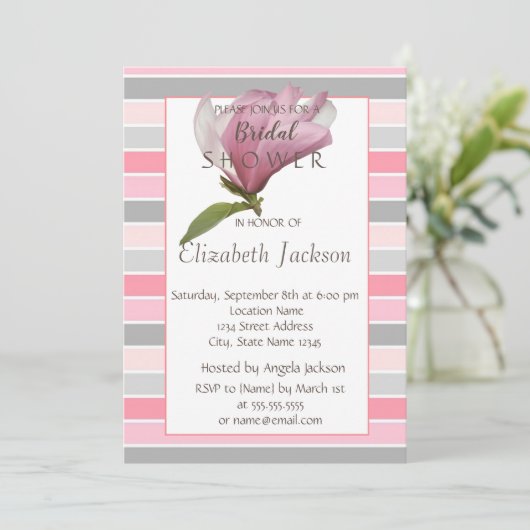 Bloem, Magnolia Stripes Vrijgezellenfeest Kaart (Staand voorkant)