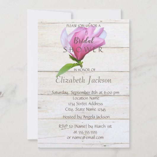 Bloem, Magnolia Wood Texture Vrijgezellenfeest Kaart (Voorkant)