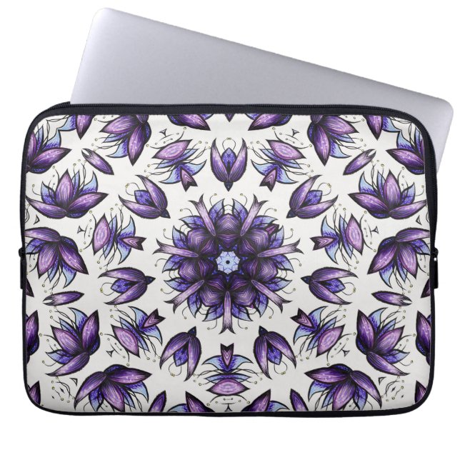 Bloem Mandala Abstract Kaleidoscopisch Patroon Laptop Sleeve (Voorkant)