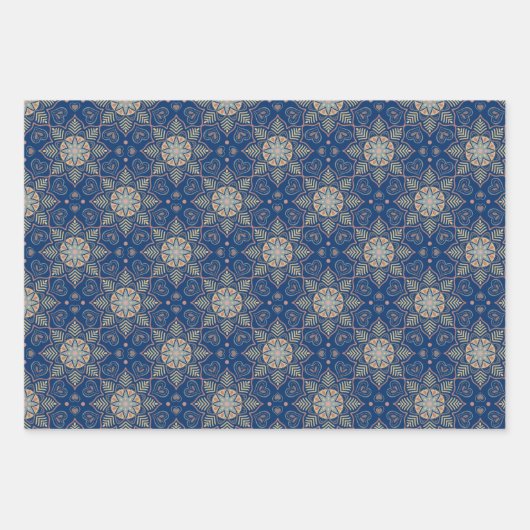 Bloem Mandala Batik Patroon op Wit Blauw Roze Inpakpapier Vel (Voorkant 2)