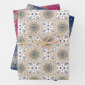 Bloem Mandala Batik Patroon op Wit Blauw Roze Inpakpapier Vel (In situ)