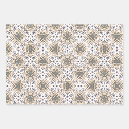 Bloem Mandala Batik Patroon op Wit Blauw Roze Inpakpapier Vel (Voorkant)