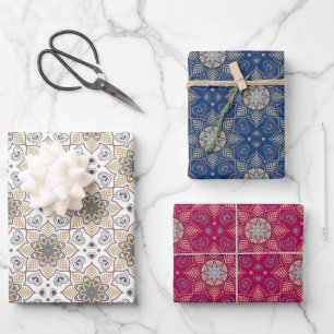 Bloem Mandala Batik Patroon op Wit Blauw Roze Inpakpapier Vel