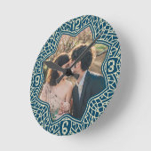 Bloem mandala bloemvormige aangepaste foto blauw ronde klok (Hoek)