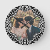 Bloem mandala bloemvormige aangepaste foto zwart ronde klok (Voorkant)