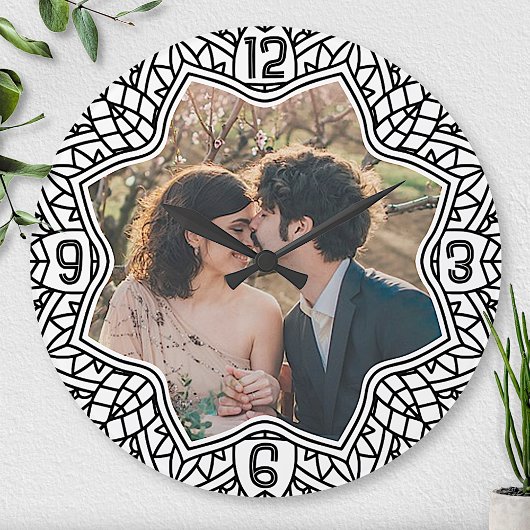 Bloem mandala bloemvormige gepersonaliseerde foto ronde klok