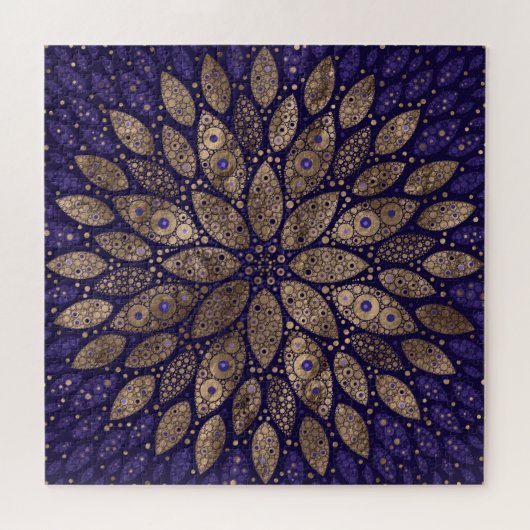 Bloem Mandala - Dot Art - Paars en goud Legpuzzel (Horizontaal)