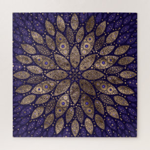 Bloem Mandala - Dot Art - Paars en goud Legpuzzel