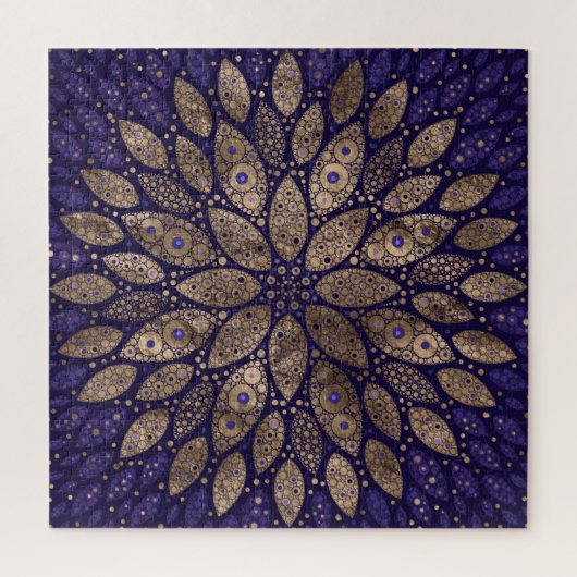 Bloem Mandala - Dot Art - Paars en goud Legpuzzel (Verticaal)