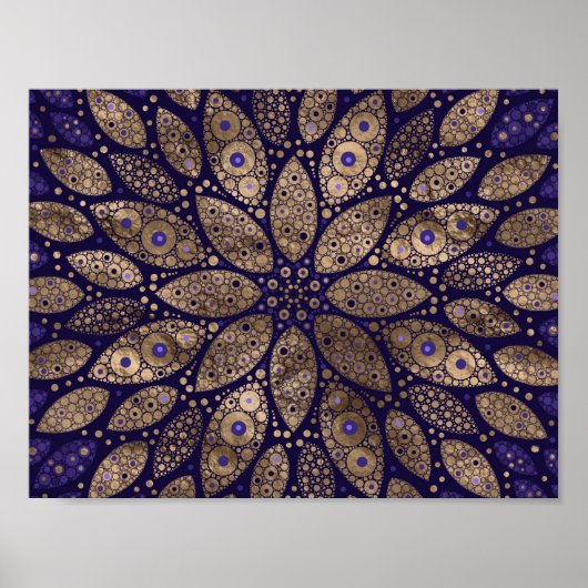 Bloem Mandala - Dot Art - Paars en goud Poster (Voorkant)