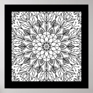 Bloem Mandala Fun Feest Poster voor Kleur Ambacht