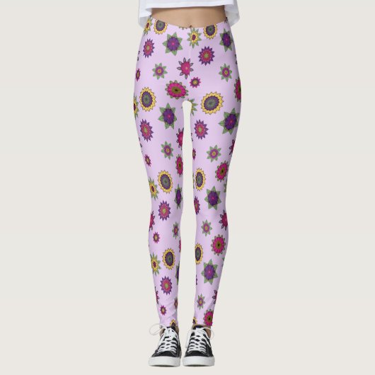 Bloem Mandala Garden Leggings Paarse achtergrond (Voorkant)