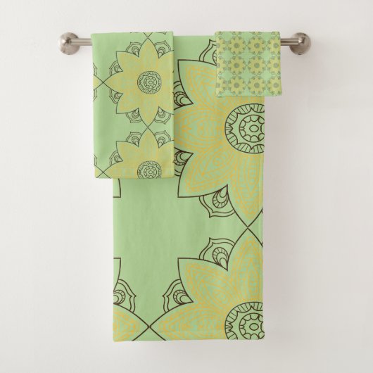 Bloem Mandala Groen & Geel   Bad Handdoek (Insitu)
