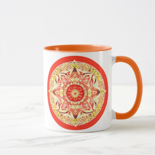 Bloem Mandala in Mandarijn Sinaasappel Mok (Rechts)