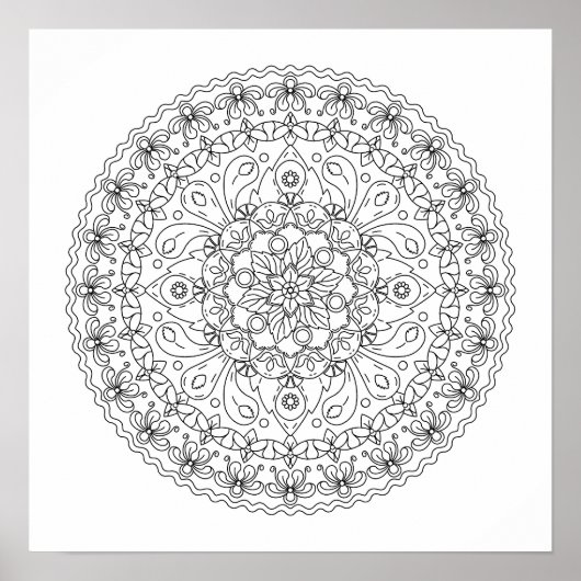 Bloem Mandala Kleuring voor Volwassenen Poster (Voorkant)