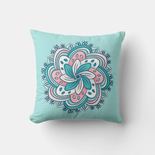 Bloem Mandala met schimmelige, verborgen ogen blau Kussen (Voorkant)