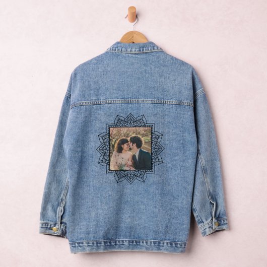 Bloem Mandala Shaped Easy Custom Foto Zwart Denim Jacket (Hangar)