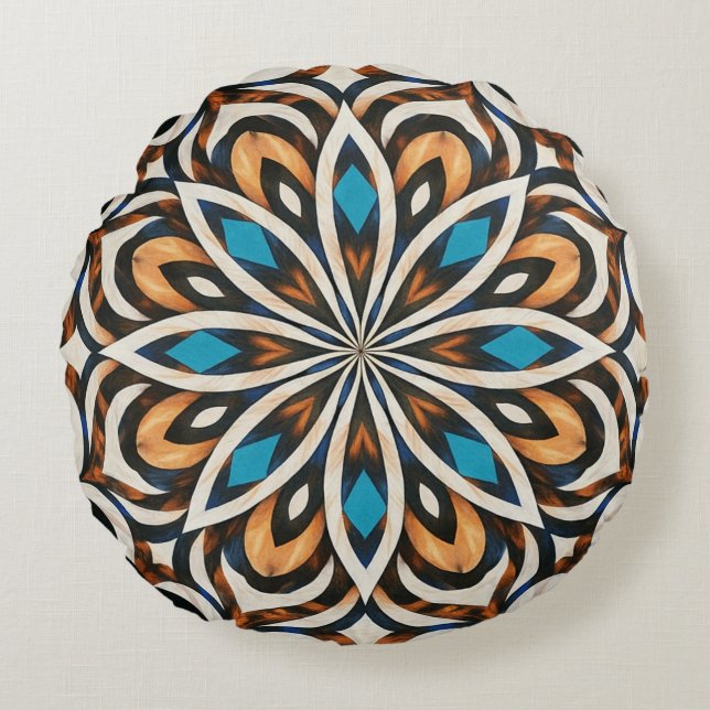 Bloem Mandala Weefsel  Rond Kussen (Voorkant)