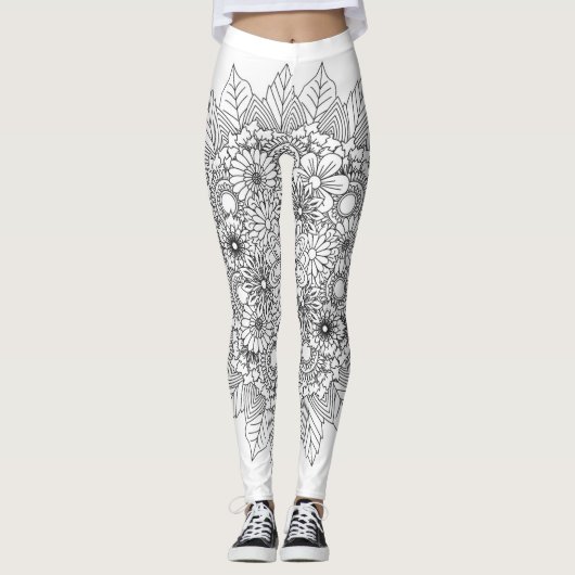 Bloem Mandala zwart en wit Leggings (Voorkant)