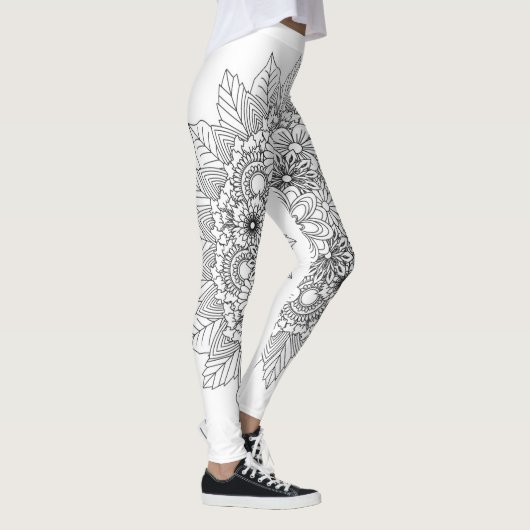 Bloem Mandala zwart en wit Leggings (Rechts)